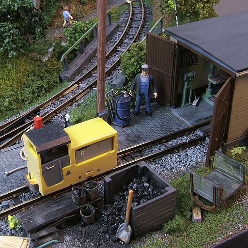 The locomotives are supplied at the small depot.